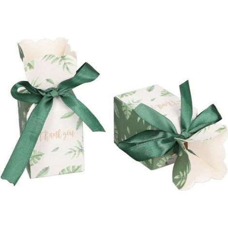 Boîte-Cadeau - Boîte À Bonbons - Vert - 5 cm x 5 cm x 12,5 cm - Papier Dur Et Polyester - Pour Mariage Anniversaire Fête Des Mères - 50 Pièces (1/4)