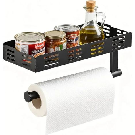 Porte Epices Mural Cuisine,Etagere Murale Cuisine Rangement avec 2 Crochets et Porte Rouleau,Étagère à Épices Mural MEUBLE A EPICES (1/5)