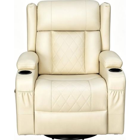 Sillón relax giratorio beige con respaldo reclinable y reposapiés (1/5)