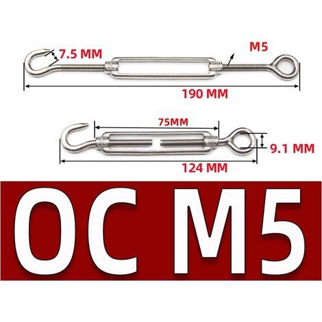 M5 Tendeur Cable Acier Inoxydable, Lot de 6 Tendeur de Fil Crochet et œillet Réglable Heavy Duty Tension Hook & Eye pour Corde Cable Fil à Linge(Type OC) (1/5)