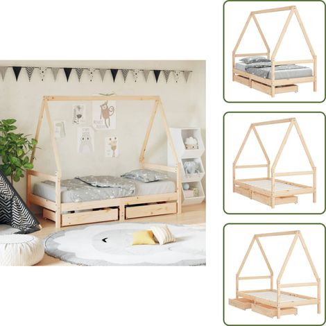 Cama de pino - vidaXL Estructura de cama infantil con cajones madera de pino 80x160cm - Cama con forma de casa