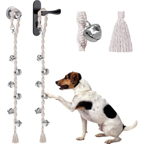 Cloche Pour Chien - Lot De 2 - Cordon Tressé Réglable - Dressage Propreté - Chiot Et Adulte - Beige (1/5)