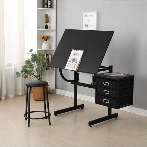 Mesa de dibujo regulable 116 x 60 x 75 cm de MDF y metal negro, 3 cajones – MEUBLIV (1/5)