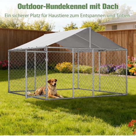Perrera exterior con techo 230 x 230 x 117 cm de acero galvanizado plateado OKMYHOME (1/5)