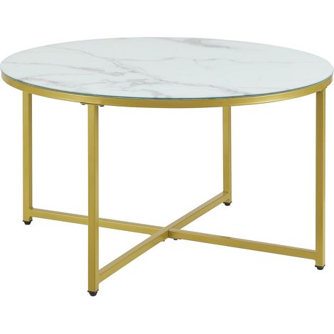 Mesa de centro redonda para salón 45 x 80 cm mármol blanco / oro 030008496