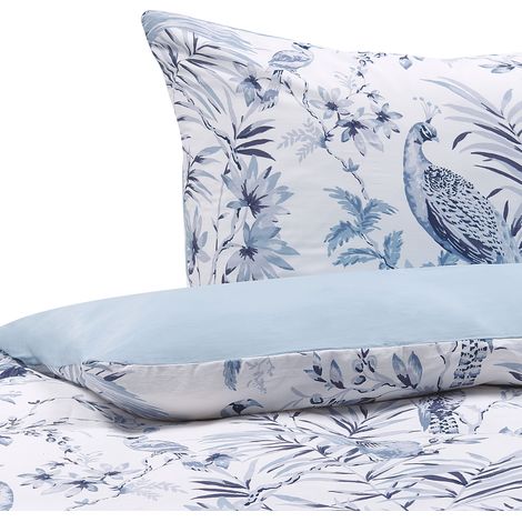 Conjunto de fundas y almohada algodón blanco y azul estampado floral 135 x 200 cm dormitorio moderno estilo boho Ballard