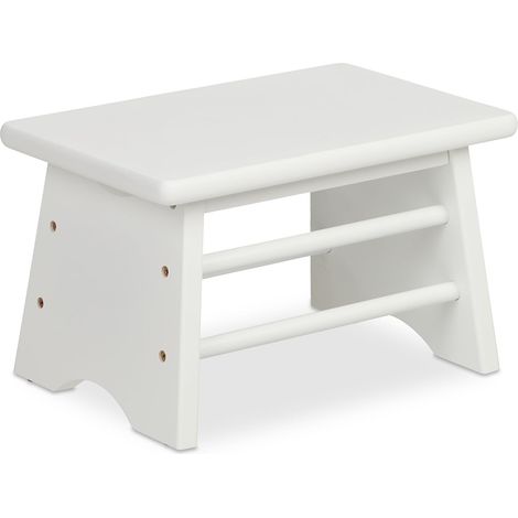 Tabouret, en Bambou, Charge Max.: 100 kg, Stable, Enfant, H x L x P: 20 x 33 x 21,5 cm, Salle de Bain, Blanc (1/5)