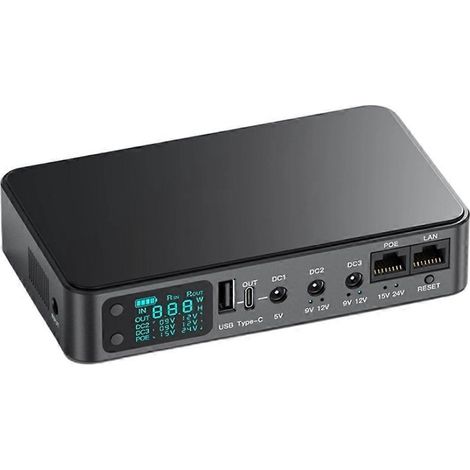 Mini onduleur D2P CC 18 000 mAh 5 V, 9 V, 12 V, 2 A, compatible routeur, modem Wi-Fi et batterie 18650 avec écran LCD. (1/5)