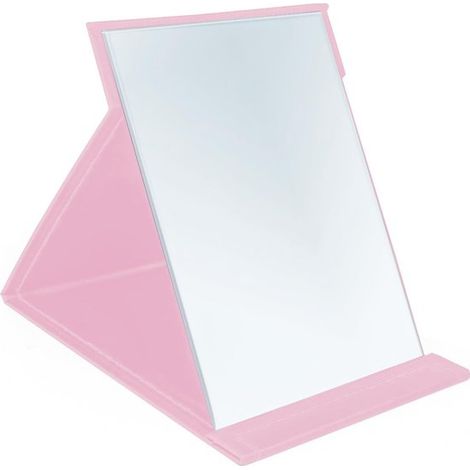 Miroir de maquillage - 21 x 15 cm - Rose - Miroir sur pied pliable et portable - Étui en cuir PU inclus - Miroir de bureau pliable - Miroir de voyage (1/5)
