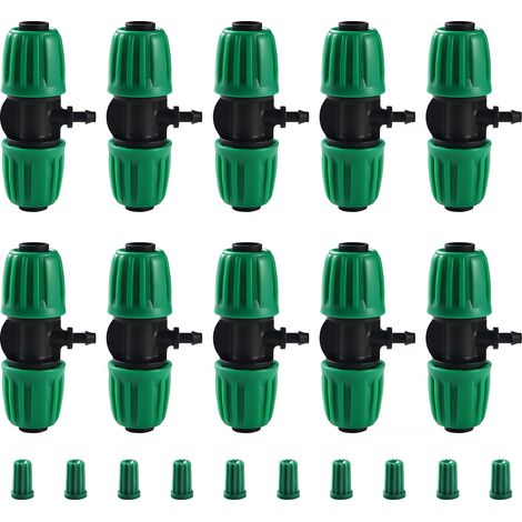 10 Pièces Connecteur de Tuyau en T Barbelé, 3-Voies Raccord de Tuyau D'Irrigation pour Tube 13/16 mm à 4/7 mm, Connecteur d'Irrigation Goutte à Goutte à 3-Voies pour Jardin, Pelouse (Vert) (1/5)