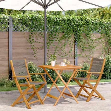 Ensemble bistrot 3 pièces avec table et 2 chaises pliables gris en polypropylène et bois d’acacia - PANGIVO (1/5)