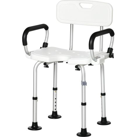 Chaise de douche rembourrée en U pour seniors, 54x52x70-82cm Blanc