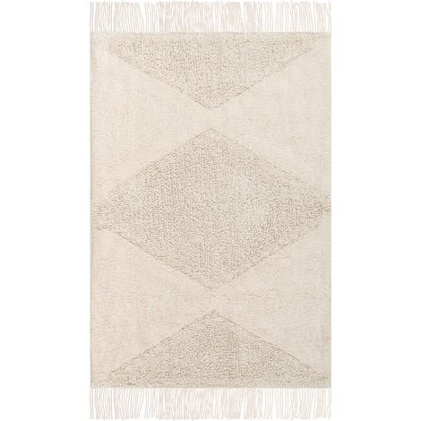 Area Rug Bathmat Beige Cotton 60 x 90 cm Decorative Boho Style Living Room Kids KHONOMA (1/5)