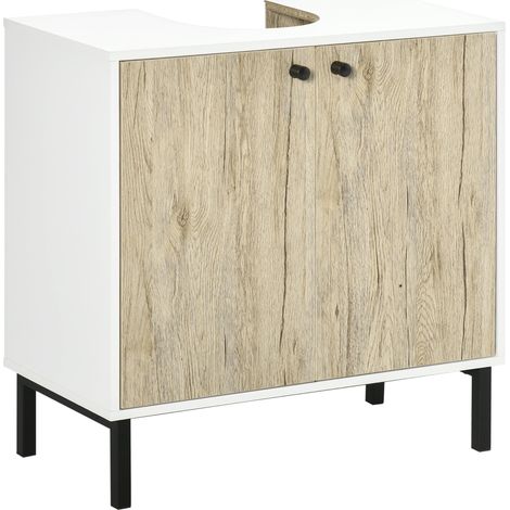 Mobile  Sotto Lavabo 60x30x60 cm in Truciolato e Acciaio Bianco e Rovere