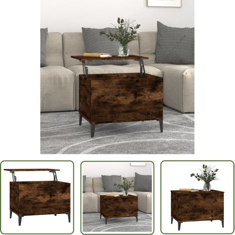 The Living Store Table basse Chêne fumé 60x44,5x45 cm Bois d'ingénierie - Table Basse - Meuble Salon - Table D'appoint - Table Relevée - Design Moderne (1/5)