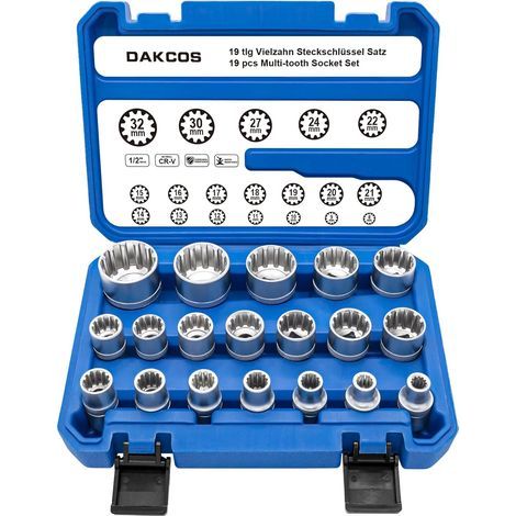 19-teiliger 1/2"-Torx-Steckschlüsselsatz (Innengewinde) XZN, 6- und 12-kant für E10-E24, Mehrzahn-Steckschlüsselsatz 8-32 mm - (1/5)
