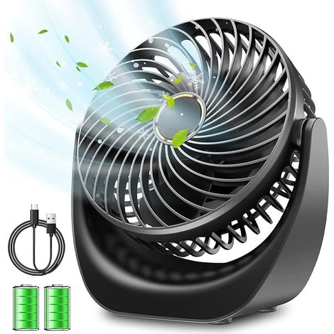 Ventilateur bureau silencieux usb avec Rechargeable Batterie 4000mAh,5 Vitesse petit ventilateur table pour La Chambre,domair,cuisine mini ventilateur portable (Noir) (1/5)