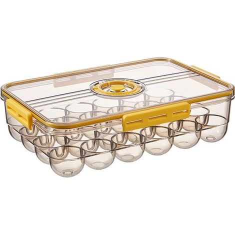Caja de plástico para huevos，capacidad para hasta 24 huevos，caja portátil para almacenar huevos，32.522.59 cm，amarillo (1/5)