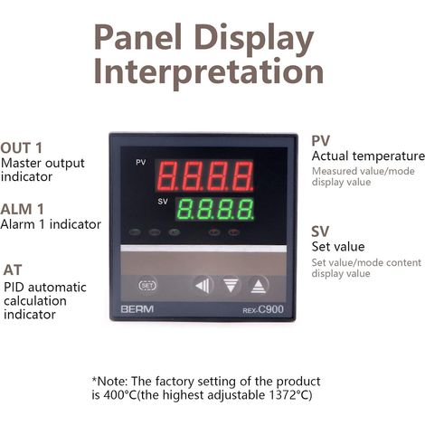 AC 220V Contrôleur PID Thermostat Intelligent Numérique Commutateur de Température Réglable Prise en Charge du Relais de Contacteur de Thermocouple de Type K - 0-1372 ℃ (1/5)
