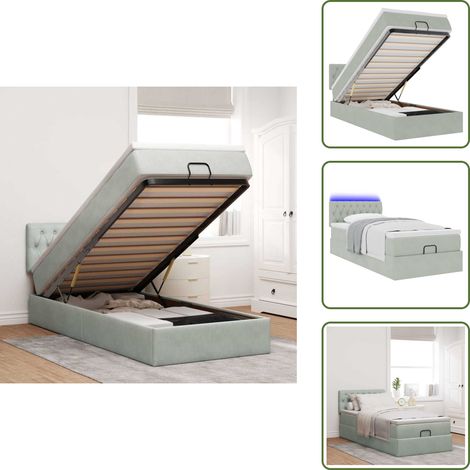 Estructura de cama - vidaXL Estructura cama otomana colchón terciopelo gris claro 100x200cm - Cama con luz LED