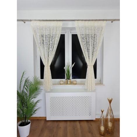 Cortina confeccionada en marquisette de 135x160 cm - Bordado 3D, cinta fruncidora, color crema. (1/5)