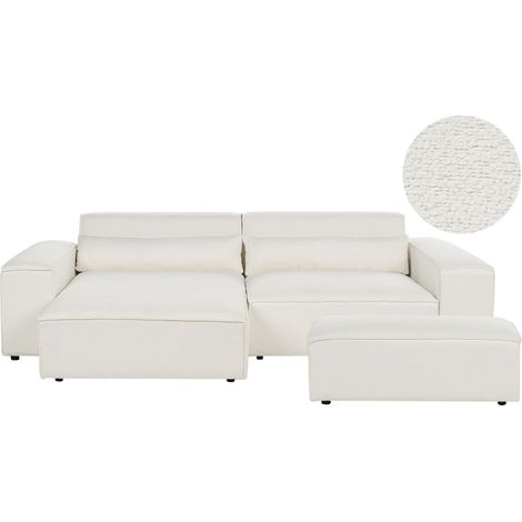Modular Corner Sofa 2 Seater HELLNAR Boucle Off-White with Ottoman Right Hand (1/5)