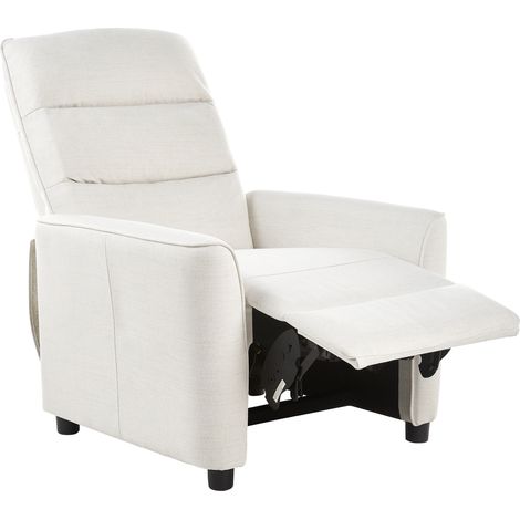 Sillón retro reclinable respaldo ajustable reposapiés tapizado tela blanco crema Sande