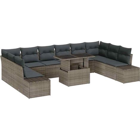 Garden Sofa Set with Cushion with Storage Manual 11 pcs Grey vidaXL