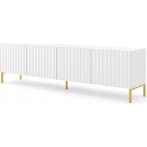 Meuble TV 200x56x42 cm blanc mat VAGUE meuble Hi-fi luxueux sur pied avec 4 portes