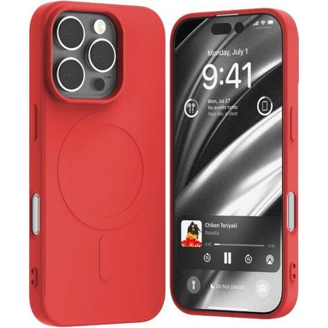 Funda Mercury MagSafe de silicona semipermanente para iPhone 16 Pro de 6,3 pulgadas, color rojo.