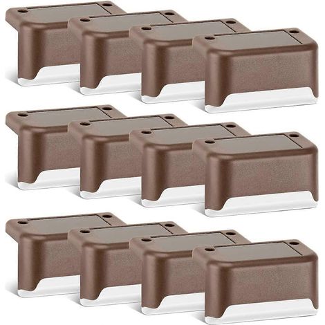 Lot de 12 lampes solaires de terrasse - Finition bronze - Étanche - Idéales pour allée, jardin, terrasse, escaliers, marches et clôtures. (Blanc chaud) (1/5)