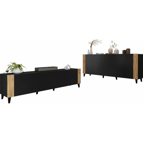 Conjunto de salón Charlotte 185, Negro + Craft roble