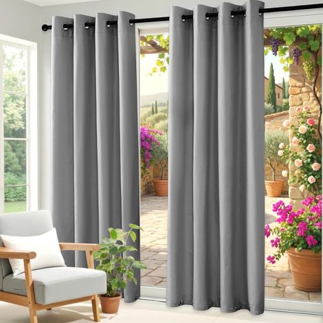 Rideau d'extérieur à œillets en haut et en bas 132 x 275 cm Gris Antidécoloration Protection contre le vent Résistant aux intempéries Auvent vertical Pour terrasse balcon pergola (1/5)