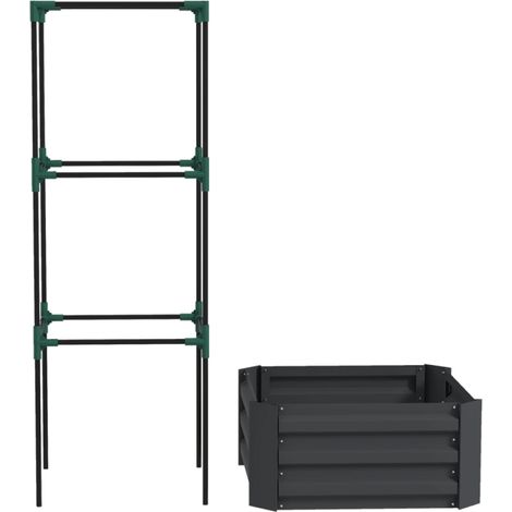 Bac Surélevé avec Treillis Jardinière Potager Acier Galvanisé pour Tomates et Plantes Grimpantes 61 x 61 x 140 cm Gris Foncé (1/5)