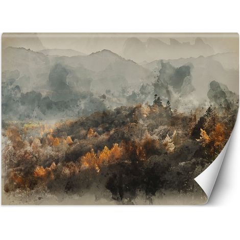 Fototapete, Herbstwald im Nebel, Aquarellabstraktion – 100x70 (1/5)