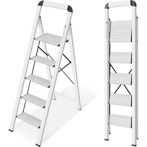 Stufenleiter Aluminium Handlauf Klappsicherung 150kg Silber 5 Stufen (1/5)