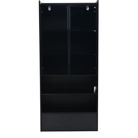 Hohe Vitrine 80 x 34 x 180 cm mit 1 Schublade, Glastüren, LED, Schwarz, MODENUIT (1/5)