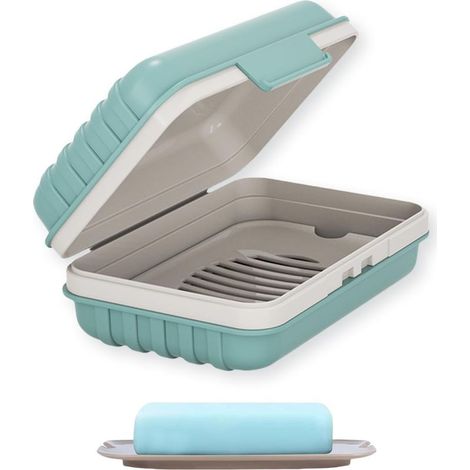 Seifenschale – 1 Seifenbox für Dusche und Reise mit Deckel, auslaufsicher, blau, ideal für Fitnessstudio, Camping und Reisen. (1/4)