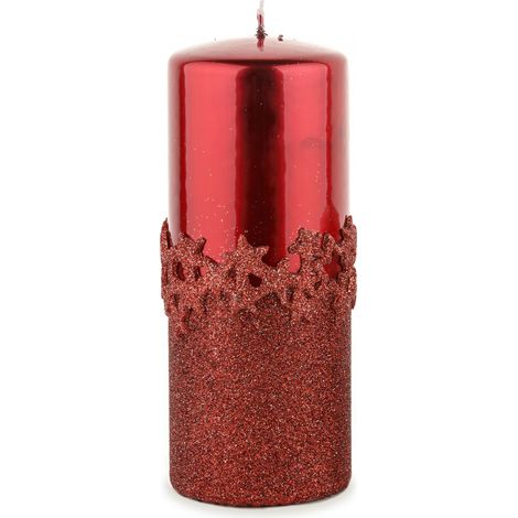 Weihnachtskerze aus rotem Paraffin, 17,5 x 7 x 7 cm, Eisstern (1/5)