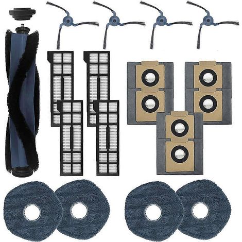 Kit d'accessoires de remplacement pour aspirateur robot Eufy X10 Pro Omni : brosse rotative, sacs à poussière, brosses latérales, filtres HEPA, lingettes de nettoyage. (1/5)