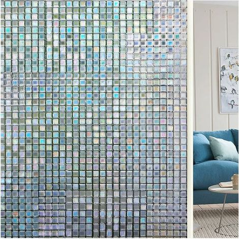 Film pour Vitre - Film Fenetre Anti Regard Electrostatique Non Adhesif Translucide, Decoratif pour Bureau, Cuisine, Maison - 3D Mosaic - 45 X 100CM,T-Audace (1/5)