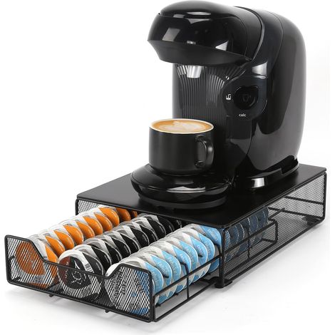 Compact tiroir de rangement compatible avec capsules tassimo, Support dosettes de café, Porte capsules de café,Organiseur pour ranger 48 dosettes, Idéal pour les petits espaces, Noir (1/5)