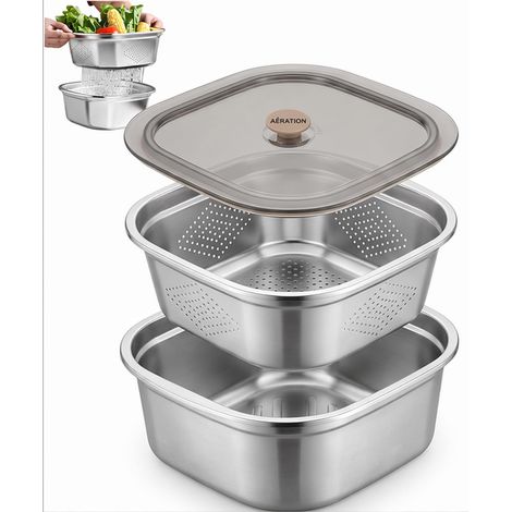 Passoire Cuisine Inox 3600 ml Passoire Pates avec Couvercle et Panier d'Égouttage pour égoutter les pâtes, laver les légumes, les fruits et le riz (1/5)