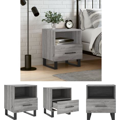 Nachttisch mit Schublade - vidaXL Nachttisch Grau Sonoma 40x35x47,5 cm Holzwerkstoff - Nachttisch Sonoma (1/5)