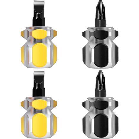 Lot de 4 tournevis courts, tournevis courts avec tête plate cruciforme (1/5)