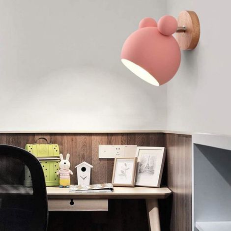 1 Applique murale, ours mignon, bois d'hévéa, rose, E27, chambre enfant (1/3)