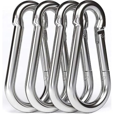 4PCS - M10 Mousqueton en Acier Inoxydable 304 - Grand Mousqueton INOX 100mm de Fixation Capacité de Charge de 750 kg, Crochet Mousqueton Hamc Balancoire - 100mm x φ10 mm