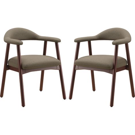 COLAMY Lot de 2 Chaises de Salle à Manger Modernes Style Scandinave, Assise Rembourrée Confortable, Pieds en Bois Massif, Dossier Ergonomique Enveloppant, Marron