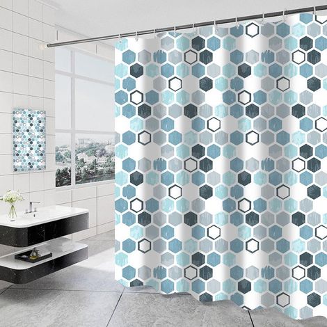 Duschvorhang 180 x 200 cm mit 12 Haken, schnelltrocknend (sechseckig), wasserdichtes Polyestergewebe, maschinenwaschbar, Badezimmervorhang (1/5)