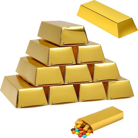 Lot de 24 boîtes à bonbons en forme de lingots d'or - Boîte cadeau en papier - Pour pièces d'or chocolat - Décoration d'anniversaire d'enfant - Pour mariage, chasse au trésor (1/5)
